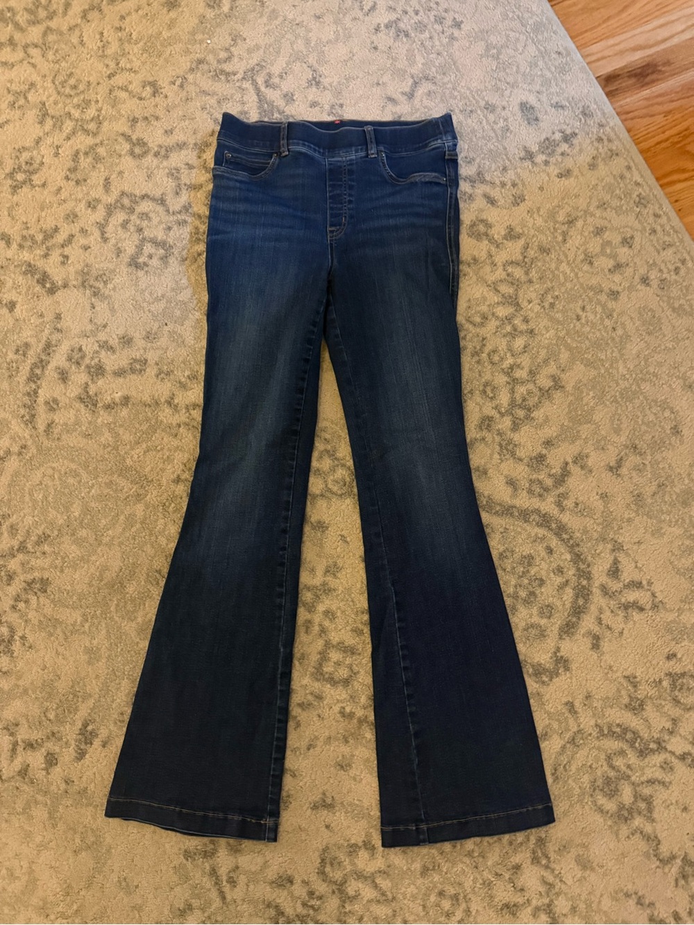 Spanx Pull-On Flare Jeans Midnight Shade Dark Wash High Rise Size M